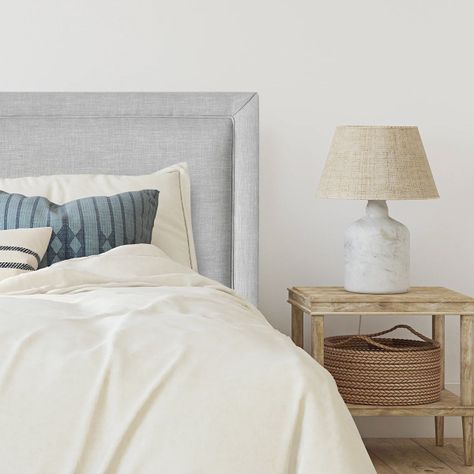 Respaldo de Cama Flat Frame Tachas Lino Gris Plata Super King-0