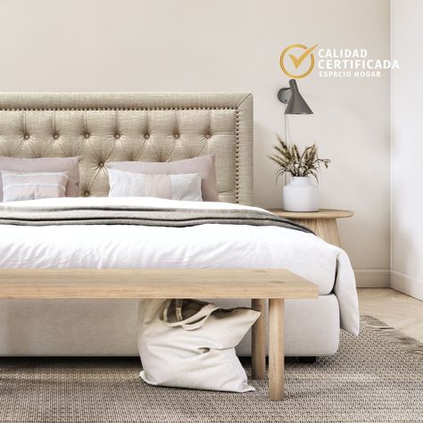 Respaldo Capitoné Frame Tachas Lino Beige - 1.5 Plazas-1