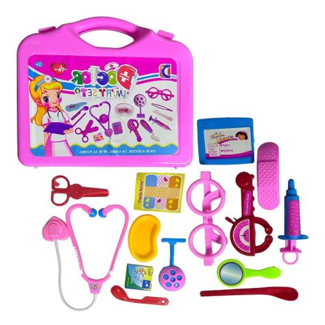 Kit Maleta Doctor Plana Médico Juguete Niños 14 Pcs Rosado-0