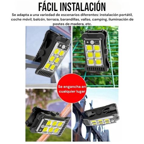 Foco Solar Led Con Pinzas Exterior Portátil Recargable -3