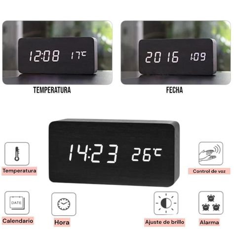 Reloj Despertador Digital Led Tipo Madera Decorativo A Pilas y USB B-1