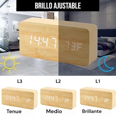 Reloj Despertador Digital Led Tipo Madera Decorativo A Pilas y USB B-3