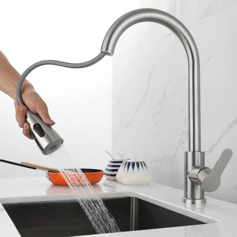Llave Lavaplatos Monomando Acero Inoxidable Extraíble -1
