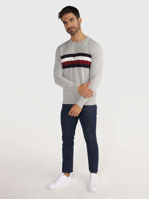 Sweater Structure Stripe Gris Tommy Hilfiger-1