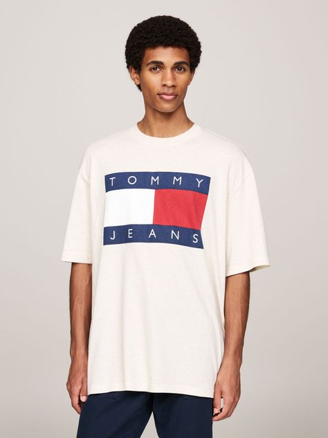 Polera Melange Flag Relaxed Fit Beige Tommy Hilfiger-0