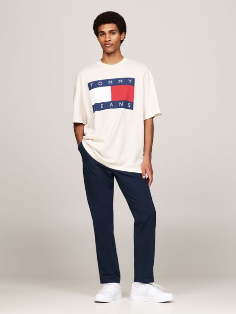 Polera Melange Flag Relaxed Fit Beige Tommy Hilfiger-1
