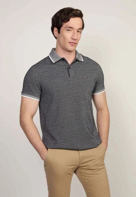 Polo Inter Micropatern Regular Fit Gris Tommy Hilfiger-0