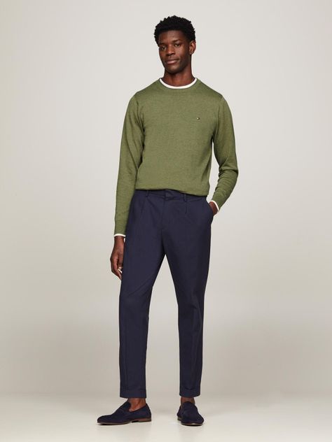 Sweater De Punto Mouliné C-Neck Verde Tommy Hilfiger-1