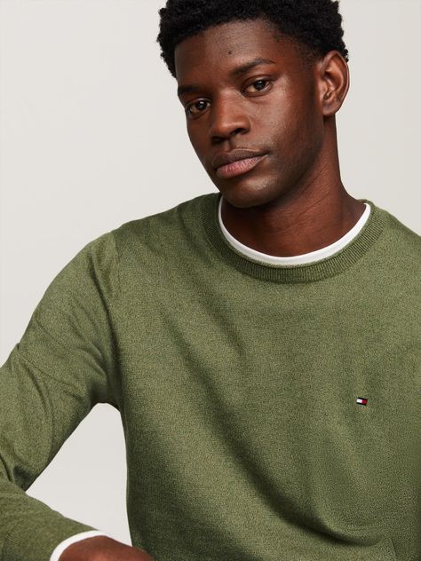 Sweater De Punto Mouliné C-Neck Verde Tommy Hilfiger-3