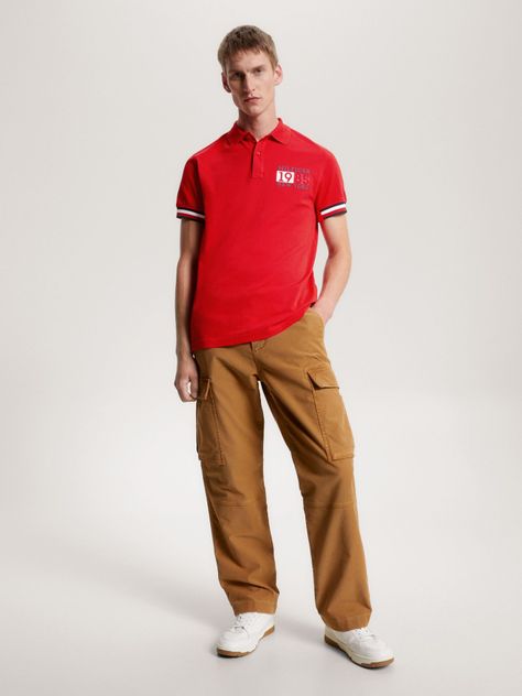 Polo Ribeteado Corte Slim Y Logo Rojo Tommy Hilfiger-1