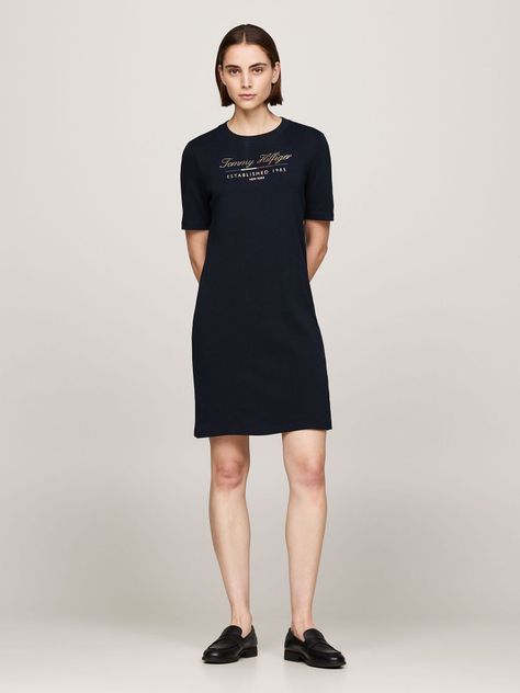 Vestido Con Logo Gráfico Script Azul Tommy Hilfiger-0