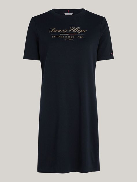 Vestido Con Logo Gráfico Script Azul Tommy Hilfiger-4