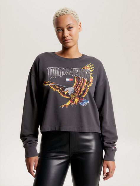 Polerón Cropped Con Print De Águila Negro Tommy Jeans-0