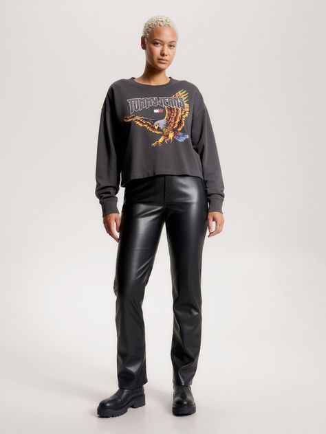 Polerón Cropped Con Print De Águila Negro Tommy Jeans-1