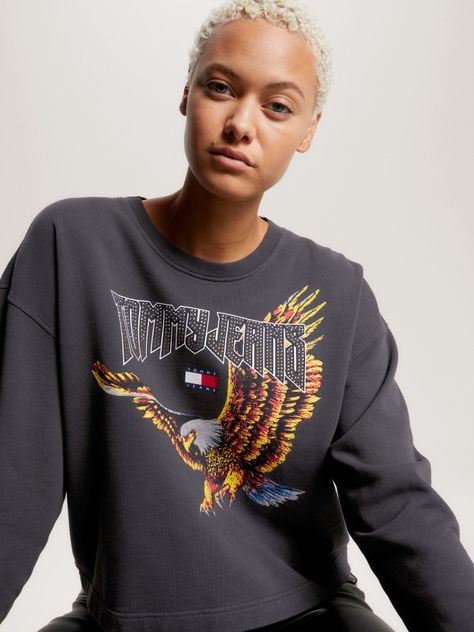 Polerón Cropped Con Print De Águila Negro Tommy Jeans-3