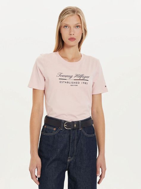 Polera Con Logo Gráfico Script Rosado Tommy Hilfiger-0