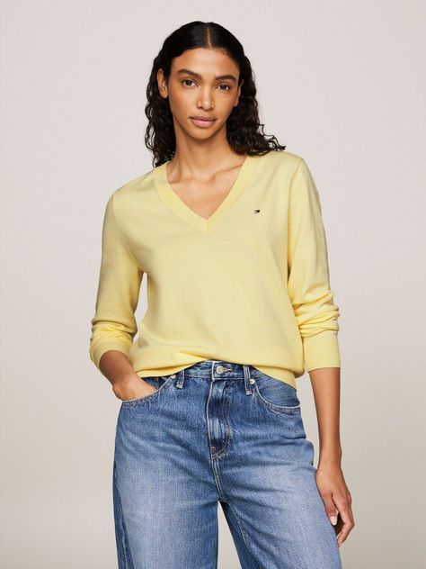 Sweater Solid V-Neck Amarillo Tommy Hilfiger-0