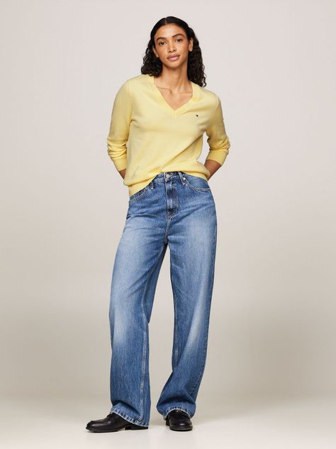 Sweater Solid V-Neck Amarillo Tommy Hilfiger-1