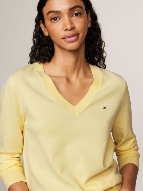 Sweater Solid V-Neck Amarillo Tommy Hilfiger-3