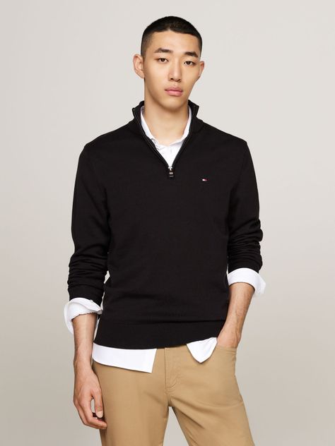 Sweater Essential Cotton Con Medio Cierre Negro Tommy Hilfiger-0