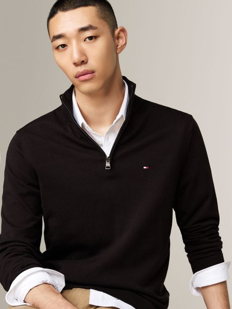 Sweater Essential Cotton Con Medio Cierre Negro Tommy Hilfiger-3