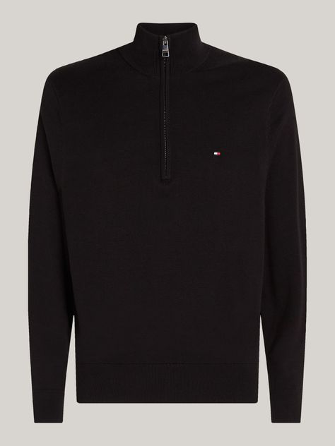 Sweater Essential Cotton Con Medio Cierre Negro Tommy Hilfiger-4
