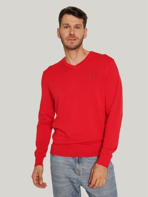 Sweater Básico Signature V-Neck Rojo Tommy Hilfiger-0