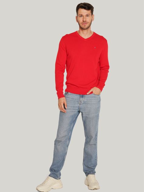 Sweater Básico Signature V-Neck Rojo Tommy Hilfiger-1