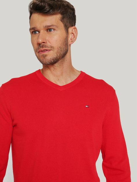 Sweater Básico Signature V-Neck Rojo Tommy Hilfiger-3