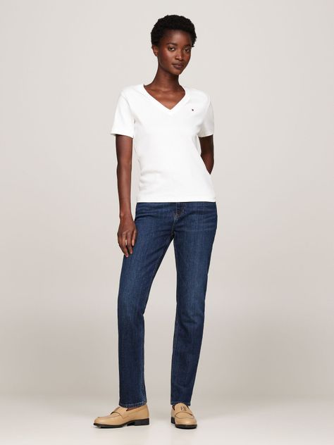 Polera A Rayas V-Neck Slim Fit Blanco Tommy Hilfiger-1