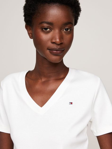 Polera A Rayas V-Neck Slim Fit Blanco Tommy Hilfiger-3