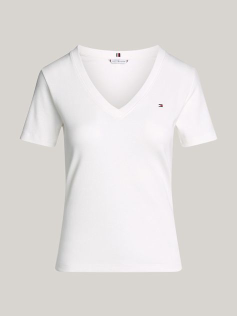 Polera A Rayas V-Neck Slim Fit Blanco Tommy Hilfiger-4
