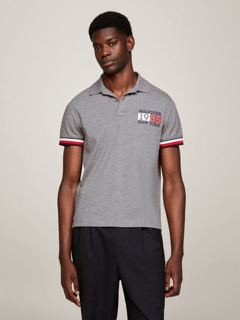Polo Ribeteado Corte Slim Y Logo Gris Tommy Hilfiger-0