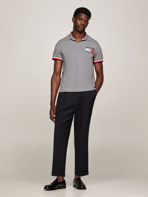 Polo Ribeteado Corte Slim Y Logo Gris Tommy Hilfiger-1