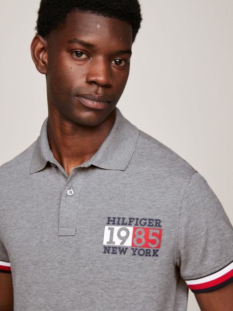 Polo Ribeteado Corte Slim Y Logo Gris Tommy Hilfiger-3