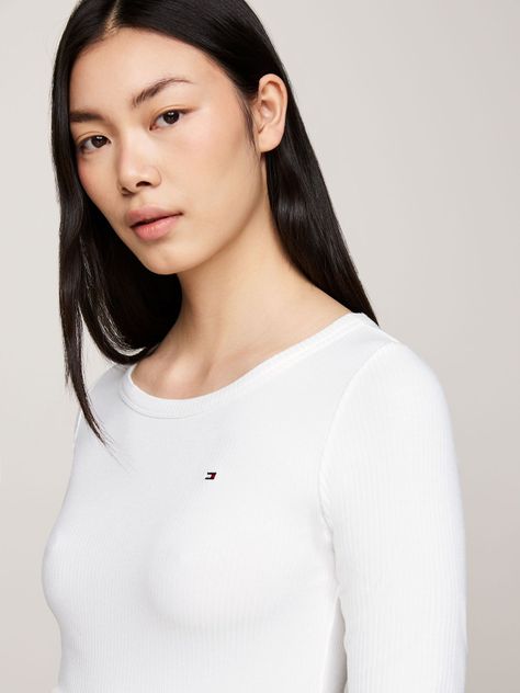 Polera Acanalada Slim Fit Con Logo Blanco Tommy Hilfiger-3