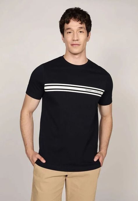 Polera Central Chest Stripe Logo Azul Tommy Hilfiger-0