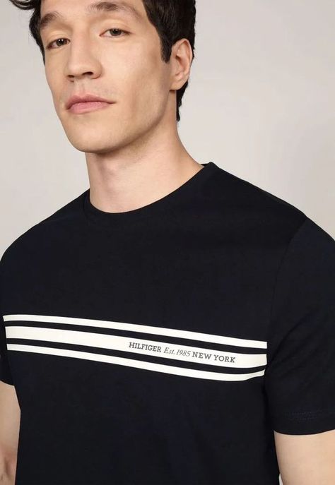 Polera Central Chest Stripe Logo Azul Tommy Hilfiger-3