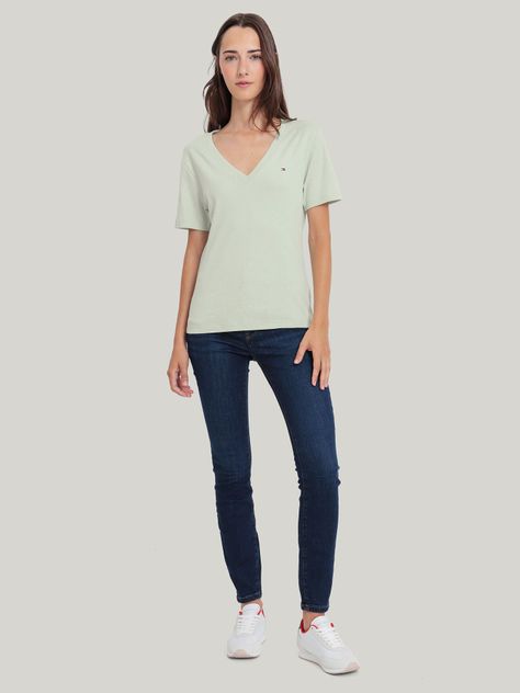 Polera A Rayas V-Neck Slim Fit Verde Tommy Hilfiger-1