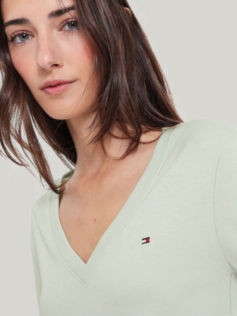 Polera A Rayas V-Neck Slim Fit Verde Tommy Hilfiger-3