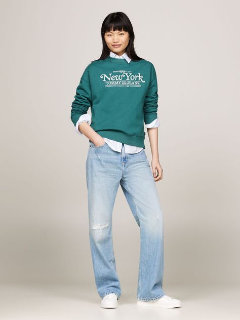 Polerón Relaxed Varsity Logo Verde Tommy Jeans-1