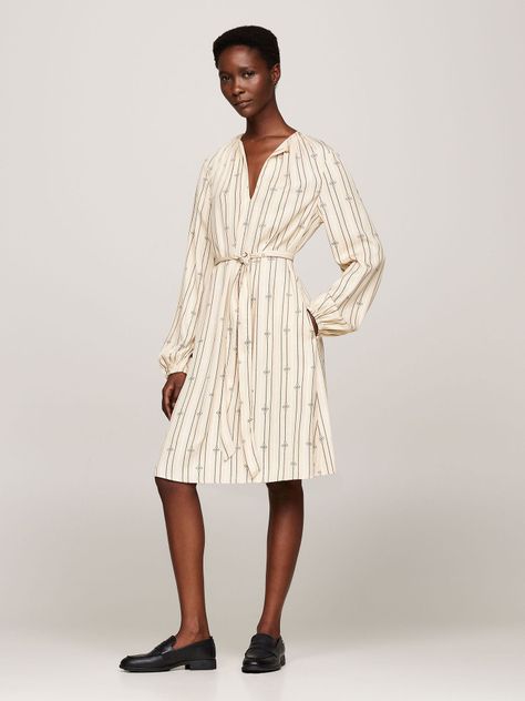 Vestido Fruncido De Corte Evasé Beige Tommy Hilfiger-0