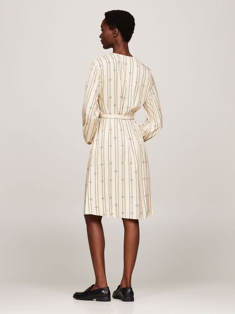 Vestido Fruncido De Corte Evasé Beige Tommy Hilfiger-1