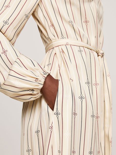 Vestido Fruncido De Corte Evasé Beige Tommy Hilfiger-3