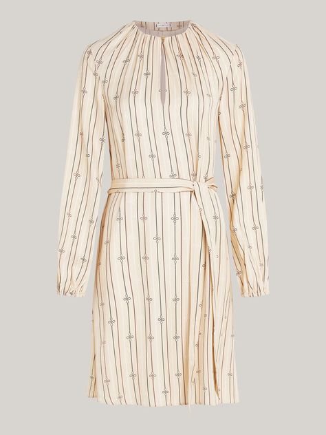 Vestido Fruncido De Corte Evasé Beige Tommy Hilfiger-4