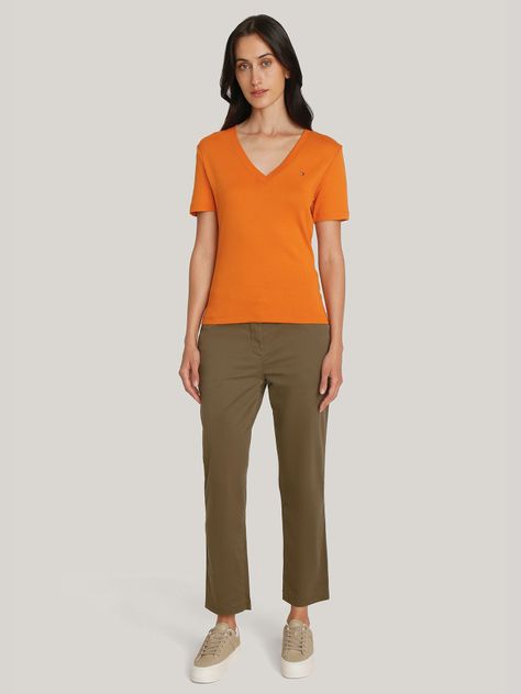 Polera A Rayas V-Neck Slim Fit Naranjo Tommy Hilfiger-1