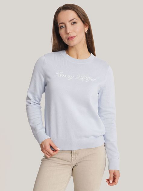 Sweater Solid Con Logo Celeste Tommy Hilfiger-0