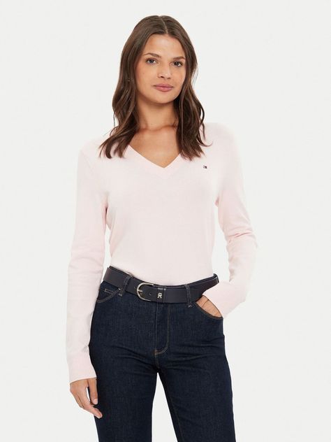 Sweater Solid V-Neck Rosado Tommy Hilfiger-0