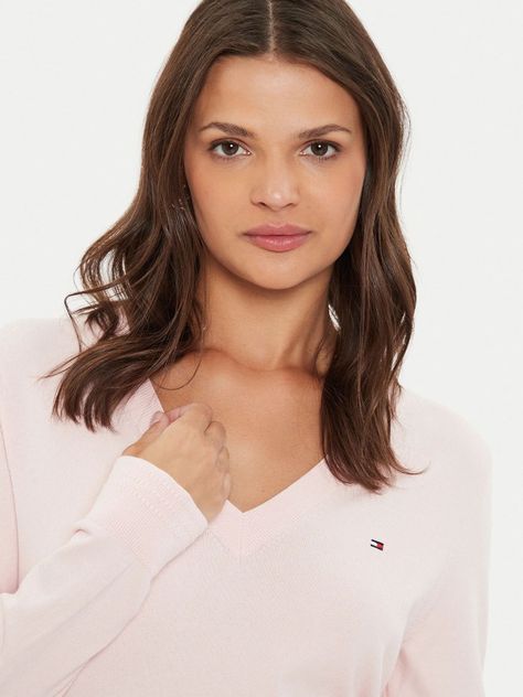 Sweater Solid V-Neck Rosado Tommy Hilfiger-3