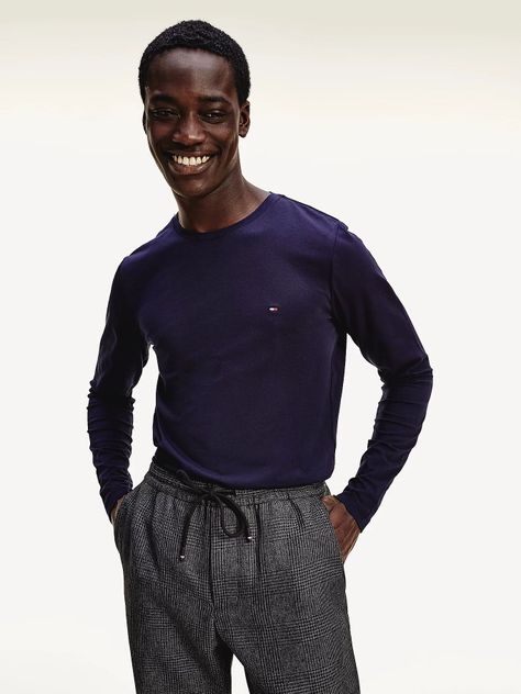 Polera Stretch Slim Azul Tommy Hilfiger A2-0